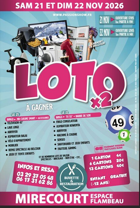 🎉 Le grand Loto de Passion Show revient à Mirecourt les samedi 21 et dimanche…